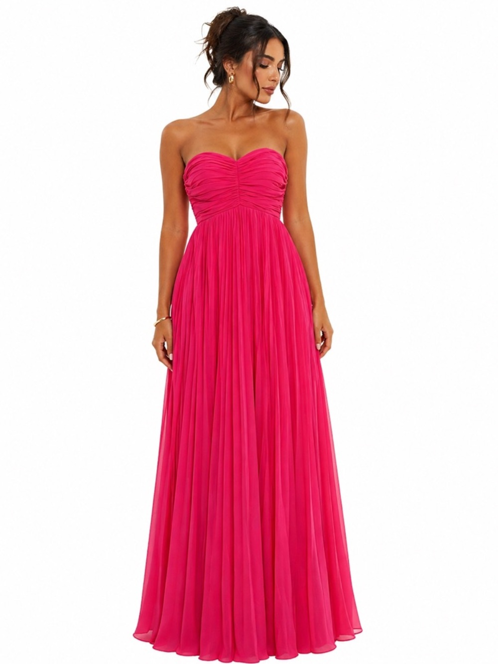 Hot Pink Pleated Strapless Gown Size 16 NWT Corset Back Formal Maxi Dress